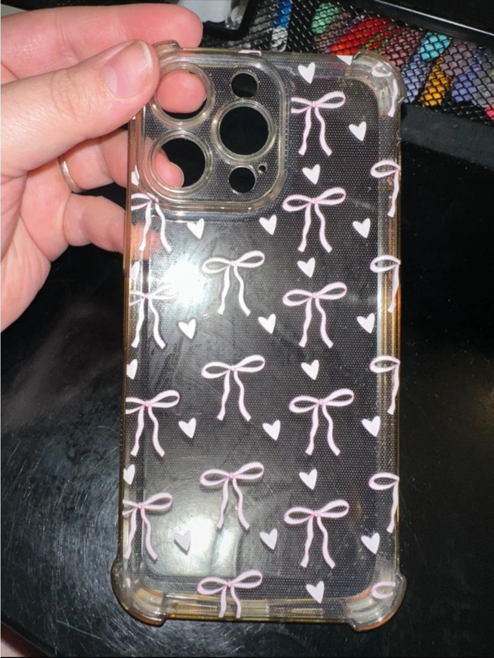 iPhone 14 Pro Max phone case clear with pink bows